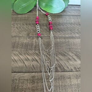 Silver and Pink Beaded Necklace